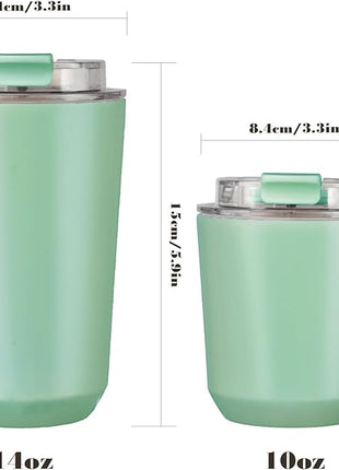 Puraville Insulated Tumblers with Lid, 14 oz Travel Coffee Mug Stainless Steel Vacuum Cup, Leak Proof Reusable Double Walled Coffee Tumbler for Iced and Hot Drinks, Green