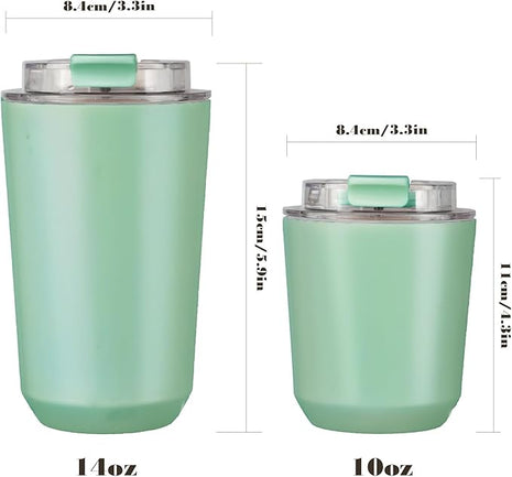 Puraville Insulated Tumblers with Lid, 10 oz Travel Coffee Mug Stainless Steel Vacuum Cup, Leak Proof Reusable Double Walled Coffee Tumbler for Iced and Hot Drinks, Green