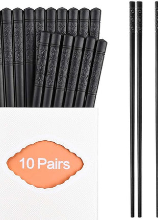 10 Pairs Fiberglass Chopsticks Family Set, ONEHERE Reusable Chinese, Japanese, Korean Chop sticks, Dishwasher Safe, Non-slip, for Sushi, Noodles, Food, Hotpot& Cooking, 9.5 inches, Classic Black