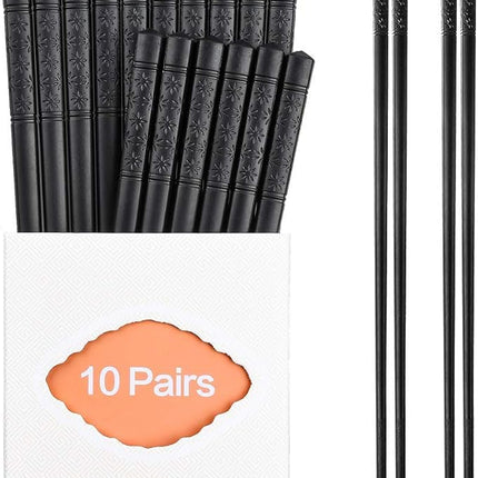 10 Pairs Fiberglass Chopsticks Family Set, ONEHERE Reusable Chinese, Japanese, Korean Chop sticks, Dishwasher Safe, Non-slip, for Sushi, Noodles, Food, Hotpot& Cooking, 9.5 inches, Classic Black