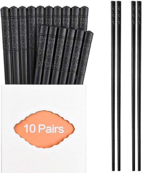 10 Pairs Fiberglass Chopsticks Family Set, ONEHERE Reusable Chinese, Japanese, Korean Chop sticks, Dishwasher Safe, Non-slip, for Sushi, Noodles, Food, Hotpot& Cooking, 9.5 inches, Classic Black