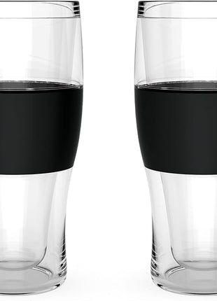 Host FREEZE Beer Glasses, Frozen Beer Mugs, Freezable Pint Glass Set, Insulated Pint Glass to Keep Your Drinks Cold, Double Walled Insulated Glasses, Tumbler for Iced Coffee, 16oz, Set of 2, Black