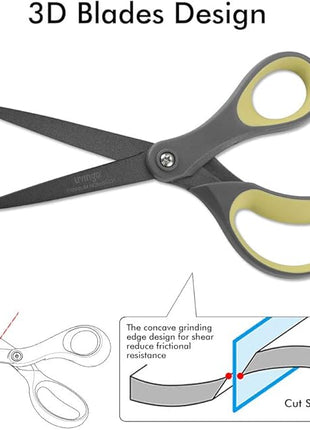 LIVINGO 2 Pack 8" Titanium Non-Stick Scissors, Professional Stainless Steel Comfort Grip, All-Purpose, Straight Office Craft Scissors for Tape, Paper, Cardboard(Green/Yellow)