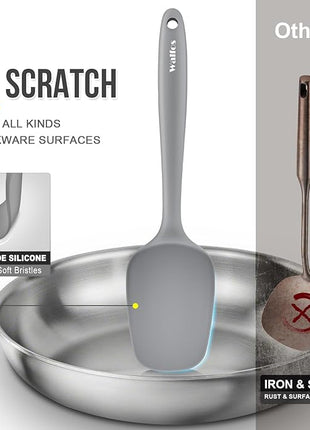 Walfos Silicone Spatula -5 Pieces Heat Resistant Kitchen Spoon Spatulas（600°F), Strong Steel Core and One-Pieces Seamless Design, Prefect for Cooking Mixing Baking - BPA Free and Dishwasher Safe,Gray