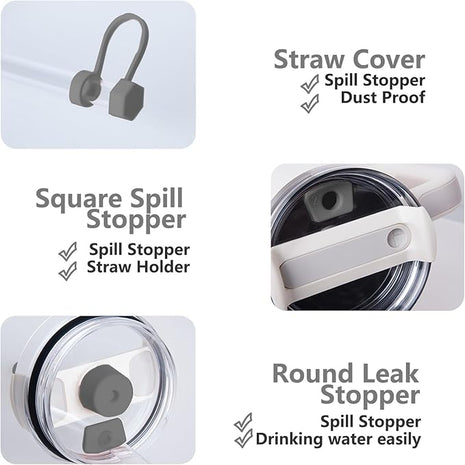 Silicone Spill Stopper Set Compatible with Stanley Cup 2.0 30oz & 40oz with Straw Cover (Set of 2, Grey)