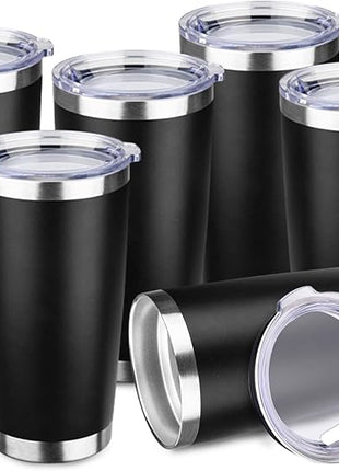 StarSpeed 20oz Tumbler Bulk with Lid, Stainless Steel Insulated Tumblers Double Wall Vacuum Insulated Travel Mug, Powder Coated Coffee Cups for Hot and Cold Drinks(Black,6)