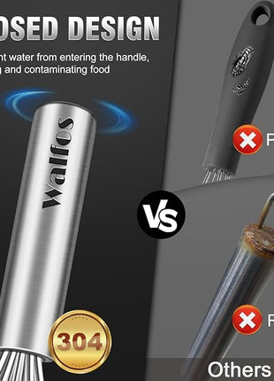 Walfos Whisk,304 Stainless Steel whisk,No-Rust 7+9+11inch Whisks for cooking Nice for Blending,Whisking,Beating.Heat resistant 600°F Dishwasher Safe. Heavy duty kitchen whisk.17.7+22.8+27.9cm -SILVER