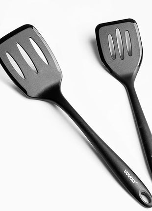 Silicone Spatula Set, 600°F Heat Resistant Silicone Spatula Turner Flipper for Cooking, Non Stick and Non Scratch Kitchen Utensils for Eggs & Fish, 2 Pack, Black