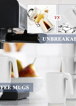 Homienly Wheat Straw Coffee Mugs Set of 6, Lightweight and Unbreakable Coffee Mugs with Handles, Alternatives to Plastic Coffee Mug, Microwave and Dishwasher Safe Cups for Kitchen, Tea - White
