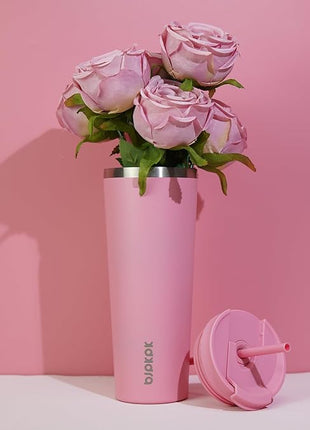 BJPKPK 34oz Tumbler With lid And Straw Stainless Steel Travel Coffee Mug Insulated Tumblers Cups,Light Pink