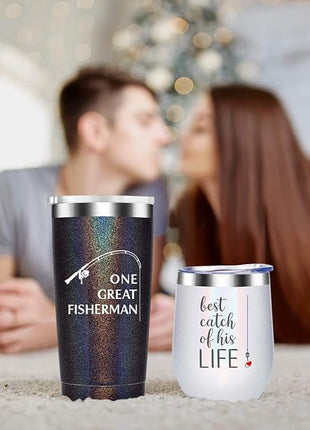 Wedding Anniversary for Couple Friend Lovers Cups Stainless Steel Wine Tumbler Travel Mug with Straw and Lid,2 Pack
