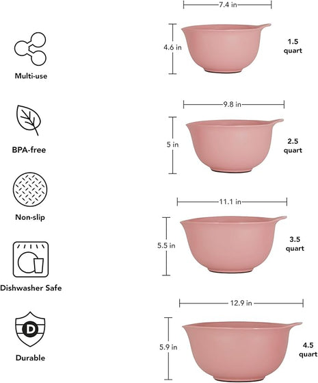 KitchenAid Universal Nesting Plastic Mixing Bowls, Set of 4, 1.5 quart, 2.5 quart, 3.5 quart, 4.5 quart