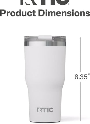RTIC 30oz Essential Tumbler with Lid, Ceramic Lined, Insulated, Stainless Steel, Metal, Double Wall Vacuum-Insulation, Travel Cup for Iced Coffee, Tea, Hot and Cold Drink, White