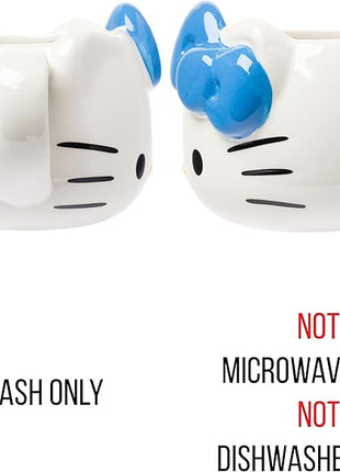 Silver Buffalo Sanrio Hello Kitty Blue Bow Ceramic 3D Sculpted Mug, 20 Ounces