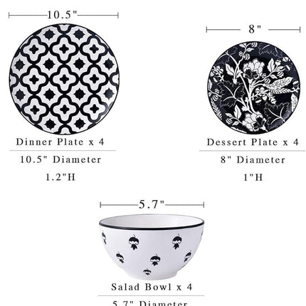 Wisenvoy Dinnerware Set - Ceramic Plates and Bowls for 4 - Stoneware Dish Set