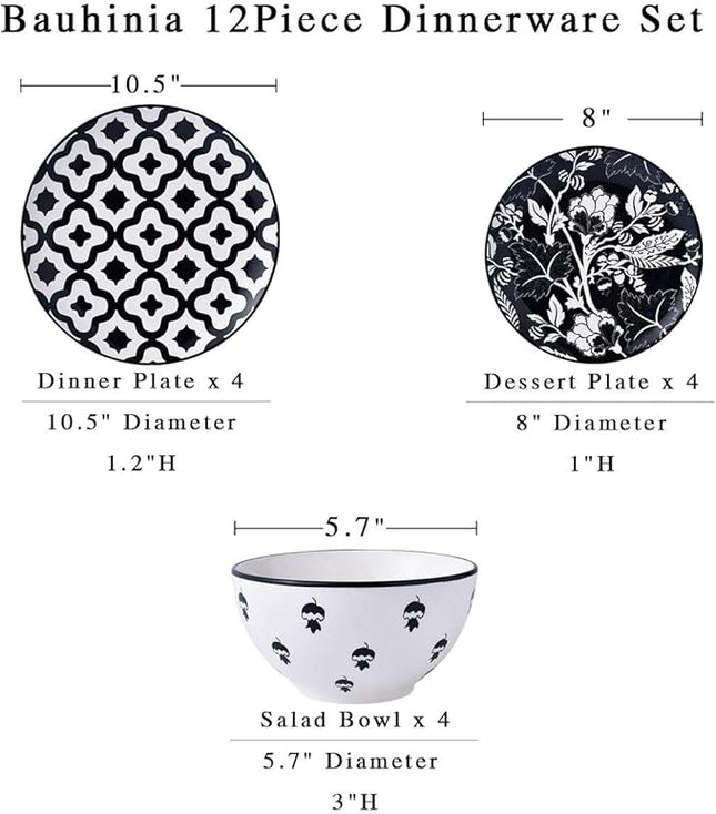 Wisenvoy Dinnerware Set - Ceramic Plates and Bowls for 4 - Stoneware Dish Set