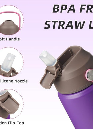 BJPKPK Insulated Water Bottle with Straw Lid, 12oz Thermo Water Bottles with Soft Nozzle, Flex Handle & Non-slip Boot, BPA Free Leak Proof Stainless Steel Metal Thermo, Tumblers, Cups,Violet