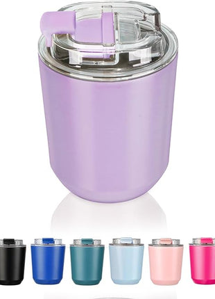 Puraville Insulated Tumblers with Lid, 10 oz Travel Coffee Mug Stainless Steel Vacuum Cup, Leak Proof Reusable Double Walled Coffee Tumbler for Iced and Hot Drinks, Lilac