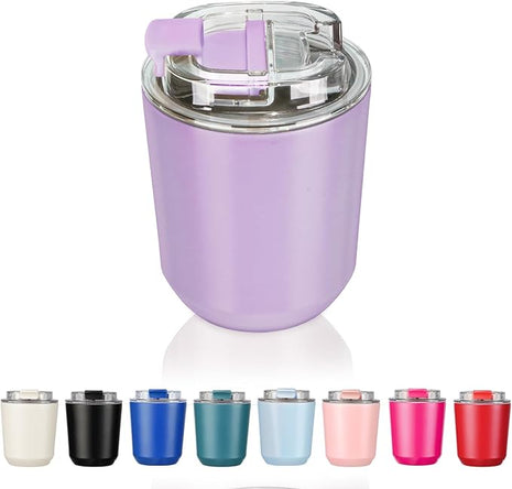 Puraville Insulated Tumblers with Lid, 10 oz Travel Coffee Mug Stainless Steel Vacuum Cup, Leak Proof Reusable Double Walled Coffee Tumbler for Iced and Hot Drinks, Lilac