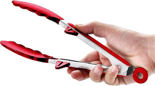Silicone Tongs for Air Fryer, 2 Pack, Red Color, Premium Silicone BPA Free Non-Stick Stainless Steel Locking Food Tongs, 9-Inch and 12-Inch