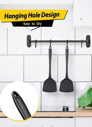 Pack of 2 Silicone Wok Spatula, Non-Stick, Heat Resistant, Easy to Clean and Dishwasher Safe, Seamless Kitchen Utensil for Cooking, Baking, Stir-Fry (Black)