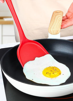 Pack of 2 Silicone Wok Spatula, Non-Stick, Heat Resistant, Easy to Clean and Dishwasher Safe, Seamless Kitchen Utensil for Cooking, Baking, Stir-Fry (Red)