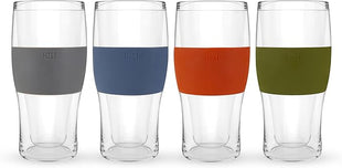 HOST Beer FREEZE Beer Glass Cups Set Drinking Glasses, Freezer Mugs with Gel Double Walled Cool Cups Plastic Multicolor 16oz Set of 4