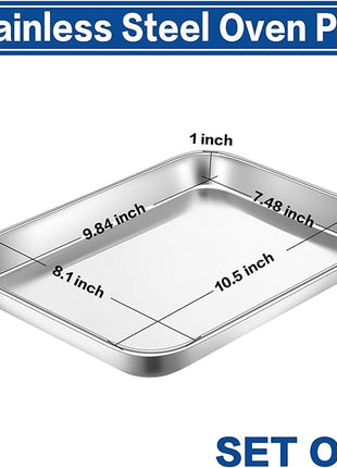 P&P CHEF 10.5 Inch Baking Cookie Sheet, Oven Pan Tray Stainless Steel Sheet Pan for Kitchen, Oven Bakeware for Multi Uses, Shiny Look & Dishwasher Safe, Healthy & Heavy Duty, 4Pcs
