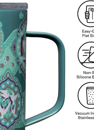 Corkcicle Disney Princess Coffee Mug - Stainless Steel Insulated Cup With Lid For Tea & Coffee - Durable Travel Mug - Eco-Friendly - BPA Free - Non-Slip Silicone Base - Easy Grip - 16 oz - Jasmine