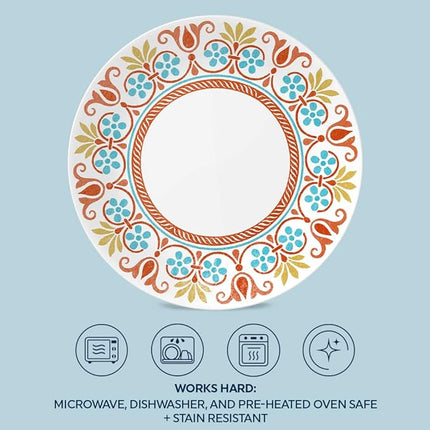 Corelle Vitrelle 10.25" Dinner Plates Set, Triple Layer Glass and Chip Resistant, Lightweight Round Plates, 6-Piece Terracotta Dreams
