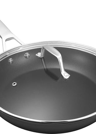 MsMk 11 Inch Nonstick Frying Pan with Lid，Titanium and Ceramic Nonstick skillet with lid, PFOA Free Non-Toxic, Stay-Cool Handle, Scratch-resistant, Induction Skillet With Lid for Induction, Ceramic