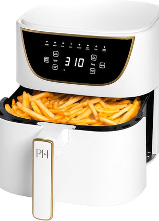 Paris Hilton Air Fryer, Large 6-Quart Capacity, Nonstick Made without PFAS, Touchscreen Display, 8-in-1 (Air Fry, Roast, Broil, Bake, Reheat, Keep Warm, Pizza, Dehydrate), Dishwasher Safe, White