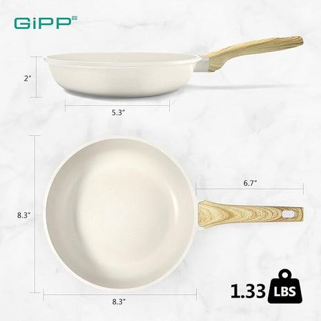 GiPP Nonstick Frying Pan Skillet - 8" White Granite Non Stick Pans, Omelette Pan with Heat-Resistant Handle, Compatible with All Stovetops, PFOA Free