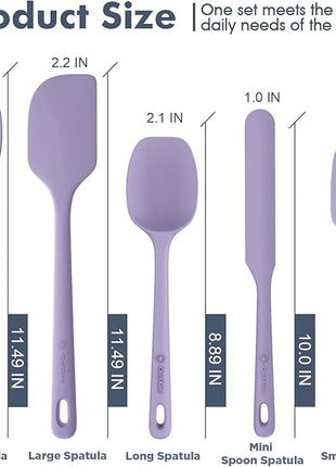 5 Pieces Silicone Spatula Set, Food Grade Rubber Spatula, Upgrade Strong Handle with Ergonomic Grip, Heat Resistant Up to 600°F for Nonstick Cookware, Cooking Purple