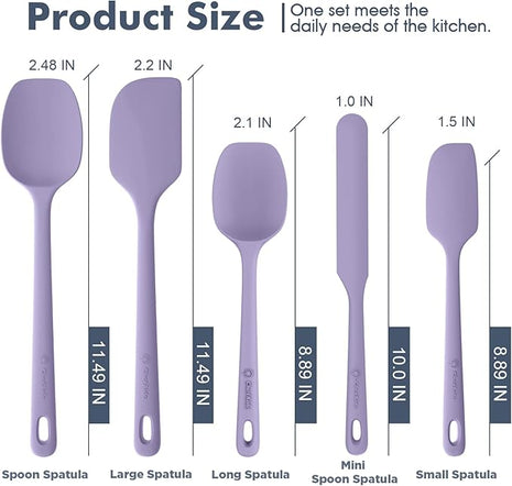 5 Pieces Silicone Spatula Set, Food Grade Rubber Spatula, Upgrade Strong Handle with Ergonomic Grip, Heat Resistant Up to 600°F for Nonstick Cookware, Cooking Purple
