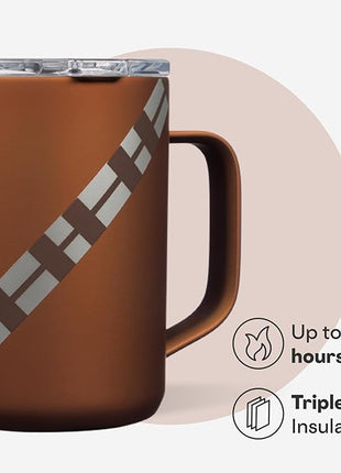 Corkcicle Classic Coffee Mug - Triple Insulated Stainless Steel for Travel - Shatter-Proof Lid - Keeps Drink Hot Over 3 Hours - Holiday Mug Gift - Great for Gifting Warmth - 16 oz - Chewbacca