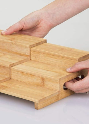 mDesign Bamboo Adjustable, Expandable Spice Rack Organizer with 3 Levels Storage for Kitchen Cabinet, Countertop, Pantry Shelf - Holds Spice Jars - Echo Collection - Natural