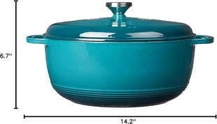 Lodge 7.5 Quart Enameled Cast Iron Dutch Oven with Lid – Dual Handles – Oven Safe up to 500° F or on Stovetop - Use to Marinate, Cook, Bake, Refrigerate and Serve – Lagoon