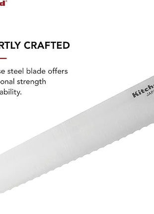 KitchenAid Classic Serrated Bread Knife with Custom-Fit Blade Cover, 8-inch, Sharp Kitchen Knife, High-Carbon Japanese Stainless Steel Blade, Black