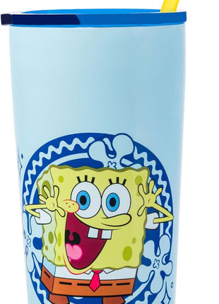 Silver Buffalo Spongebob Squarepants Happy Jazz Hands Double Walled Stainless Steel Tumbler with Straw, 22 Ounces