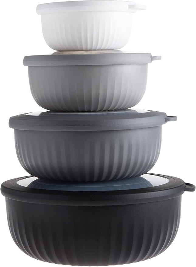 COOK WITH COLOR Prep Bowls with Lids- Wide and Deep Nesting Plastic Small Mixing Bowl Set with Lids, 8 Piece Set - Wide Bowls, Black/White