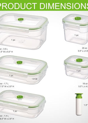 Lasting Freshness BPA-Free Plastic Vacuum Seal Containers with Hand Pump – Airtight Food Storage, Meal Prep & Pantry Organization, Preserves Freshness 5X Longer, 11-Piece Set