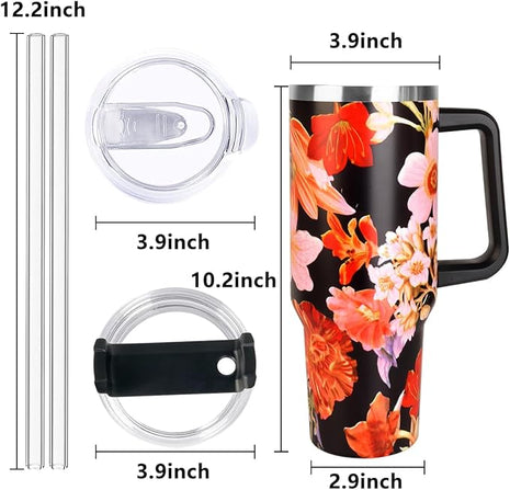 SYACOT 40 oz Tumbler with Handle and Straw Stainless Steel Insulated Tumbler Leak Proof Lid and Straw Lid Reusable Travel Mug Coffee Mug Cup Dishwasher Safe Keep Drinks Cold and Hot (Jasmine)