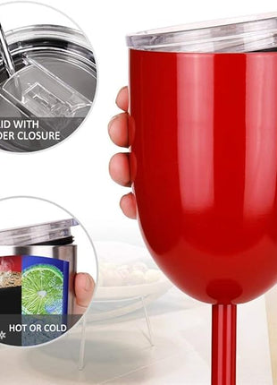AMZUShome Stainless Steel Wine Glasses Cups.Double Walled Vacuum Insulated Wine Tumbler With Lid and Straw.Friendship,Christmas,Birthday Gifts for Women Men Friends Dad Mom(10oz Red)