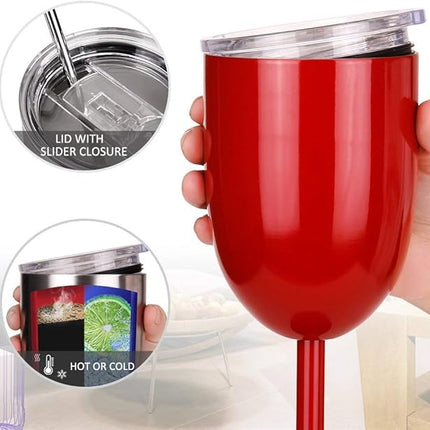 AMZUShome Stainless Steel Wine Glasses Cups.Double Walled Vacuum Insulated Wine Tumbler With Lid and Straw.Friendship,Christmas,Birthday Gifts for Women Men Friends Dad Mom(10oz Red)