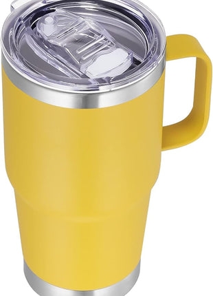 VEGOND 20 oz Tumbler with Handle Lid and Straw, Stainless Steel Insulated Travel Coffee Mug Spill Proof Double Wall Metal Tumbler Cup Keeps Drink Hot and Cold, Yellow 1 Pack