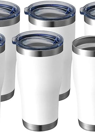 HASLE OUTFITTERS 20 oz Tumbler Bulk, Stainless Steel Tumblers with Lid, Vacuum Insulated Tumbler, Double Wall Powder Coated Cup, coffee mugs, White, 6 Pack