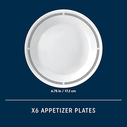 Corelle Vitrelle 6.75" Salad Appetizer Plate Set, Triple Layer Glass and Chip Resistant, Lightweight Round Plates, 6-Piece Brasserie