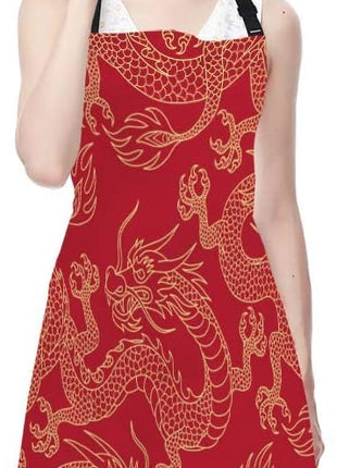 EKOBLA Dragon Aprons Chinese Traditional Culture Tattoo Power Symbol Flying Mascot Animal Waterproof Resistant Chef Cooking Kitchen BBQ Adjustable Aprons for Women Men 27x31 Inch
