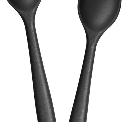 E-far Silicone Cooking Spoon Set of 2, Heat Resistant Kitchen Spoons Utensils Nonstick Mixing Spoon for Baking Stirring Serving, Non-Toxic & Dishwasher Safe (Black)